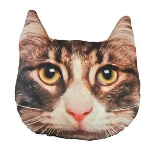 Cat Face Decorative Pillow Tabby Kitten Brown Home Decor Unique Funny Gift Kitty